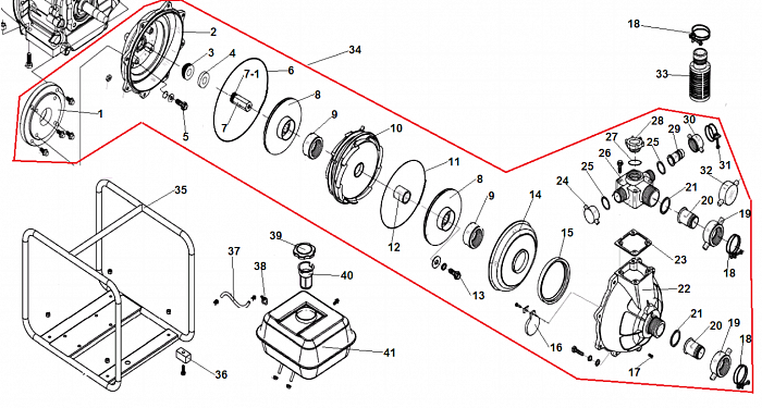 1 КОРПУС - УЛИТКА -САЛЬНИК - КРЫЛЬЧАТКА МОТОПОМПА CHAMPION GHP40-2